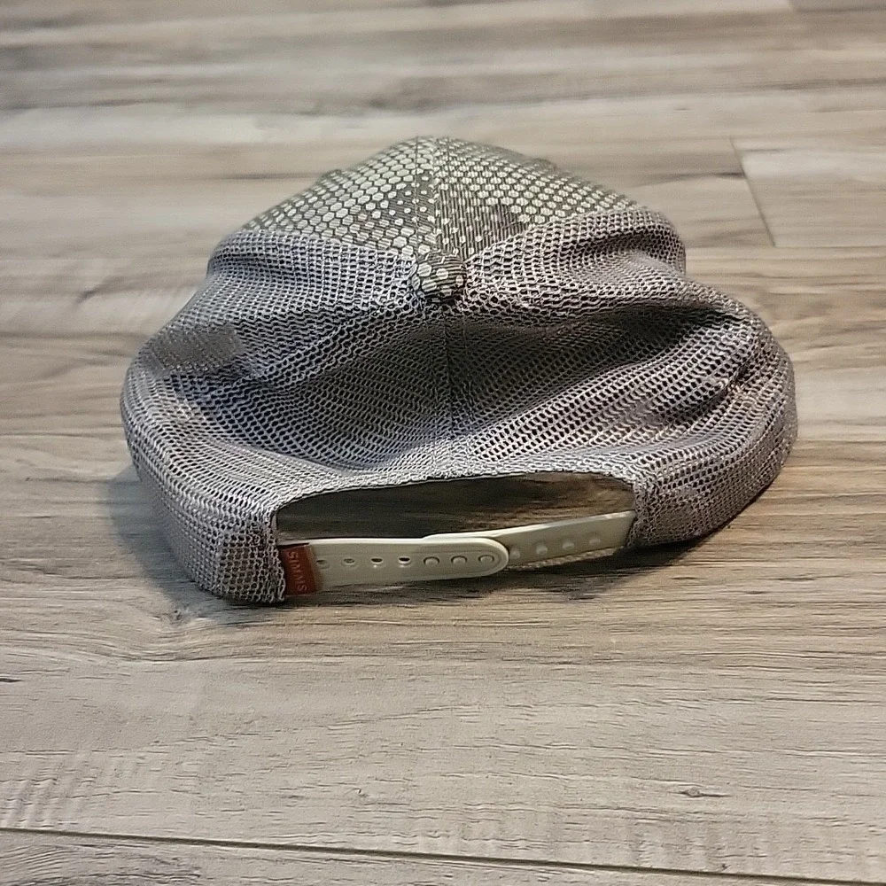 Simms Gray White Mesh Trucker Hat with Orange Trim Patch